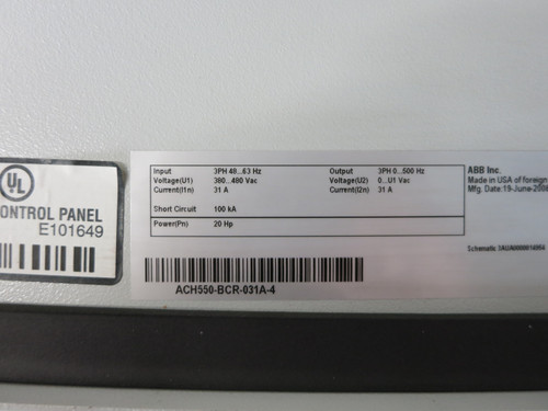 ABB ACH550-BCR-031A-4 20 HP AC VS Drive 3PH 480V ACH-550 ACH550BCR031A4 20HP (DW5229-1)
