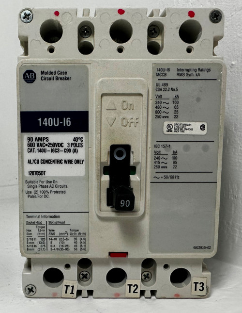 Allen Bradley 140U-I6 90A Circuit Breaker 480/600V 3P 140U-I6C3-C90 90 Amp (EM4684-1)