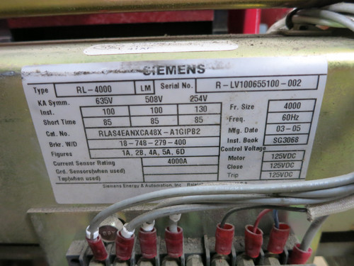 Siemens RL-4000 4000A Air Breaker LS Static Trip III RMS-TS-TZ-CPX 4000 Amp DO (DW5390-1)