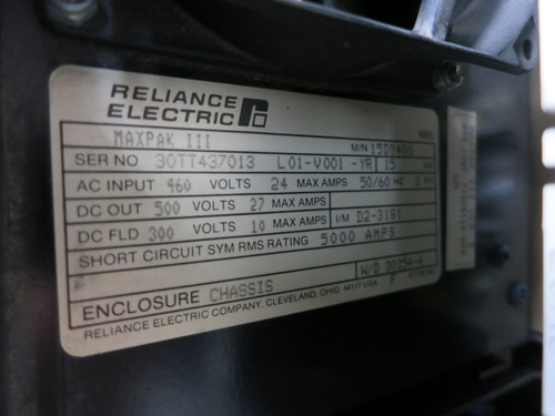 Reliance Electric 15D8400 15 HP MaxPak III VS DC Drive 15HP 460V In 500V Out (DW5466-1)