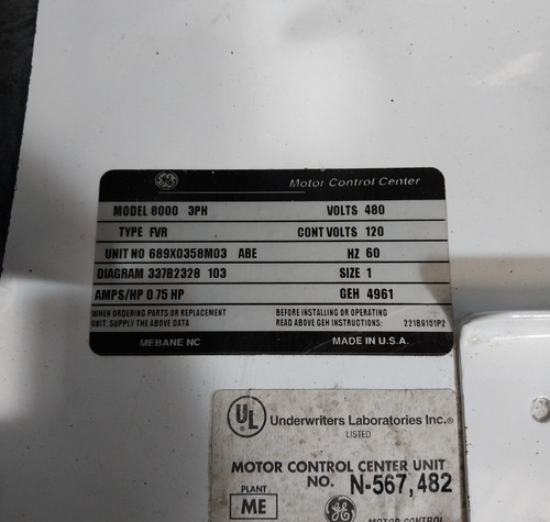 GE 8000 Size 1 Reversing Starter 30A Fusible 18" MCC Bucket 30 Amp CR306 Flawed (BJ0494-1) GE 8000 Size 1 Reversing Starter 30A Fusible 18" MCC Bucket 30 Amp CR306 Flawed (BJ0494-1)