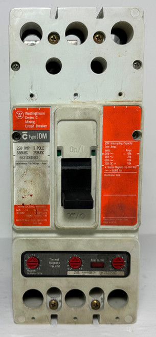 Westinghouse Type JDM 250A Mining Circuit Breaker Orange 6631C81G03 250 Amp Trip (EM4798-1)