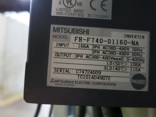 Mitsubishi FR-F740-01160-NA 75 HP Inverter AC VS Drive 3PH 480V 200A Disconnect (DW5627-1) Mitsubishi FR-F740-01160-NA 75 HP Inverter AC VS Drive 3PH 480V 200A Disconnect (DW5627-1)