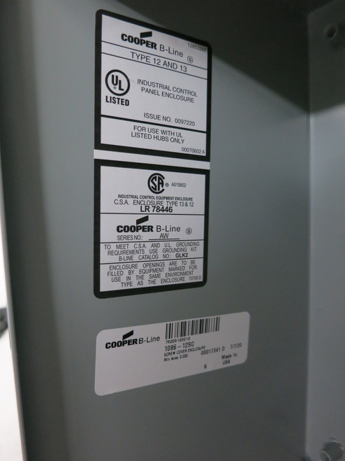 NEW Eaton Cooper 1086-12SC Type 12/13 Enclosure AW B-Line 10x8x6 Wall Mount (DW5640-20)