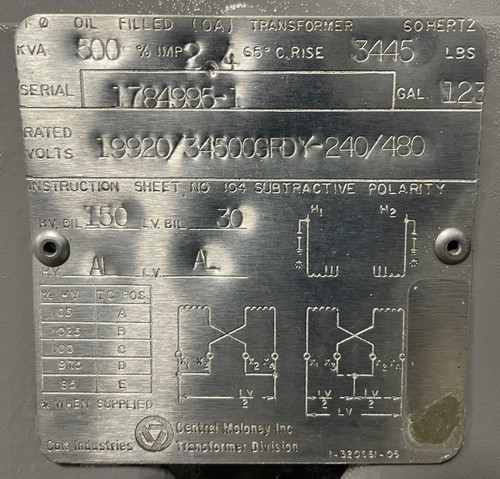 Colt 500 kVA 19920/34500GRDY - 240/480 V Pole Mount Transformer 500KVA 34500 1PH (PM3220-2)