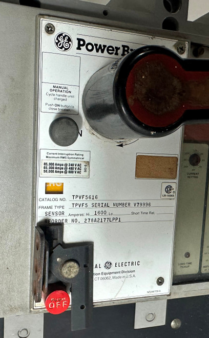 GE TPVF5616 1600A Power Break Circuit Breaker 480/600V 1600 Amp General Electric (EM4839-3)