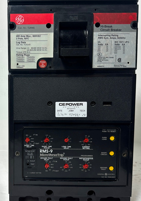 GE TJH4S 400A Hi-Break LSIG Circuit Breaker 200A Plug General Electric TJH4 flaw (EM4844-1)