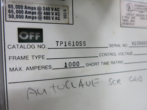 GE TP1610SS 1000A Power Break Circuit Breaker RMS-9 LSI Trip Unit 1000 Amp Plug (DW5710-1)