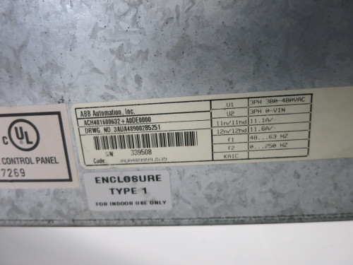 ABB ACH400 ACH401600632+A0DE0000 7.5HP 3PH 480V AC VS Drive 7.5 HP ACH401-600632 (DW5732-1) ABB ACH400 ACH401600632+A0DE0000 7.5HP 3PH 480V AC VS Drive 7.5 HP ACH401-600632 (DW5732-1)