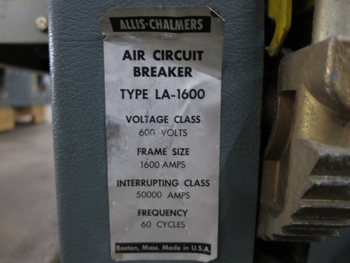 Allis-Chalmers LA-1600 1600A Air Breaker LSIG SRH56LSIG Trip Unit LA 1600 Amp (DW5839-2)
