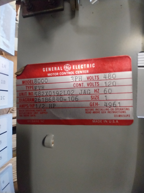 GE 8000 Size 1 Reversing Starter 3 Amp Breaker 18" MCC Bucket 3A CR309C0 (BJ0649-1)