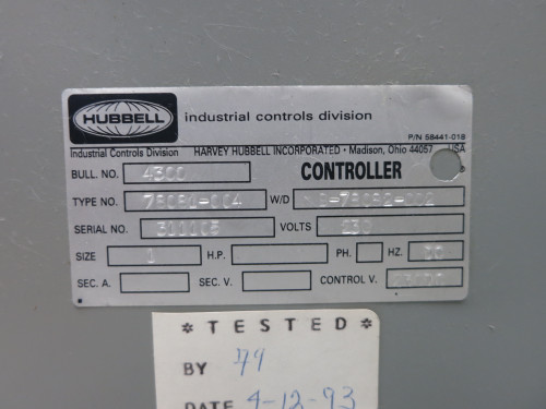 Hubbell 78081-004 Size 1 Reversing DC Contactor 230V 68014-001 Coil 4300 Encl. (DW5903-1)