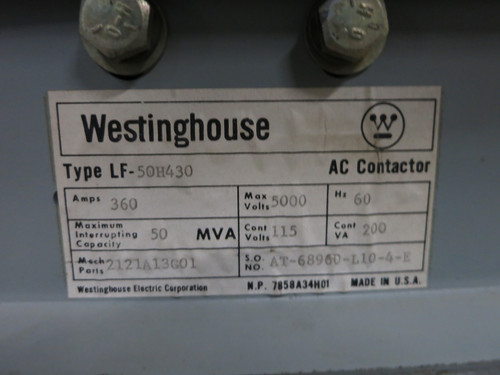 Westinghouse LF-50H430 360A 5000V AC Motor Contactor Ampgard 2121A13G01 5kV (DW5937-14)