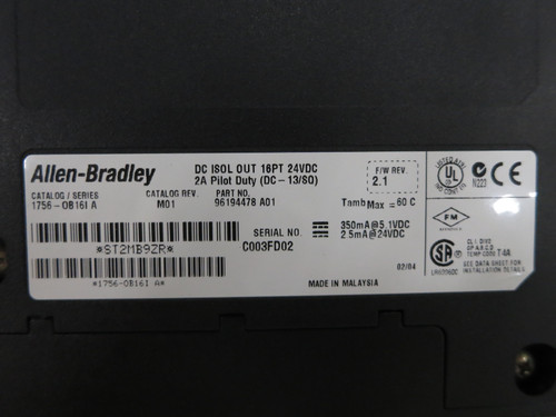 Allen Bradley 1756-OB16I Ser A Rev M01 F/W 2.1 DC Output ControlLogix PLC Module (DW6008-1)