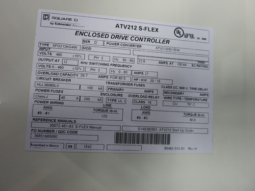 NEW Square D ATV212 S-Flex VS Drive Controller 20 HP Enclosed SFD212KG4W VFD (DW6092-3)