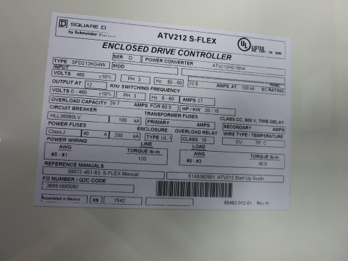 NEW Square D ATV212 S-Flex VS Drive Controller 20 HP Enclosed SFD212KG4W VFD (DW6092-3)