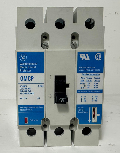 Westinghouse GMCP015E0C 15A Circuit Breaker Glossy Blue 480/600V 3P GMCP 15 Amp (EM5083-1)