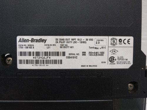 Allen Bradley 1756-OB16D Ser A Rev L01 FW 2.3 DC Output PLC Module ControlLogix (DW6294-1) Allen Bradley 1756-OB16D Ser A Rev L01 FW 2.3 DC Output PLC Module ControlLogix (DW6294-1)