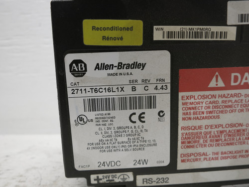 Allen Bradley 2711-T6C16L1X Ser B Rev C FRN 4.43 PanelView 600 Terminal Screen (DW6332-1)