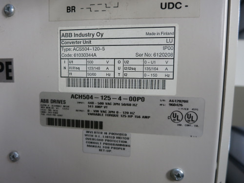 ABB ACS504-120-5 Converter Unit 125 HP ACH504-125-4-00P0 AC VS Drive 3PH 156A (DW6387-1)