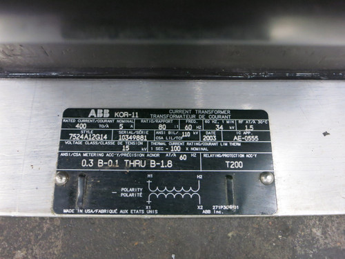 NEW ABB 7524A12G14 Type KOR-11 Current Transformer Ratio 400:5A 80:1 CT 400A (DW6477-1)