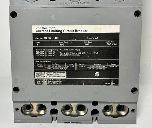 ITE CLJ63B400 400A Current Limiting Circuit Breaker Type CLJ 3P Siemens 400 Amp (EM5213-1)