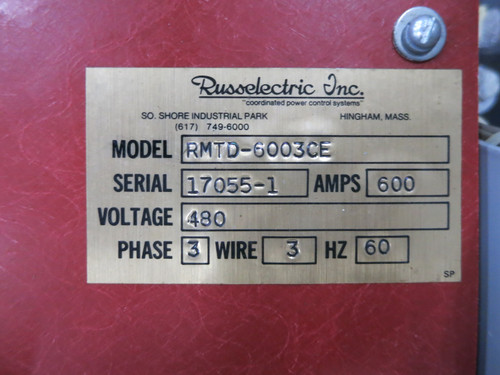 Russelectric RMTD-6003CE 600A 480V Automatic Transfer Switch 3PH 3W 600 Amp ATS (DW6512-1)
