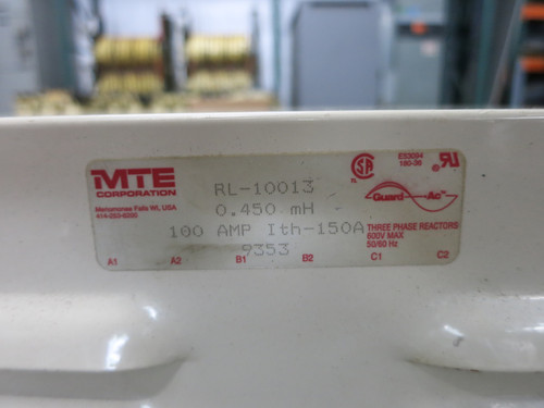 MTE RL-10013 Line Reactor 100 Amp 0.450 mH Ith= 150A Drive Motor 600V RL-10003 (DW6559-1)
