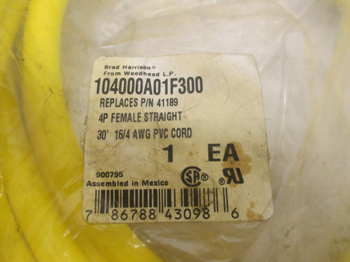 NEW Molex Woodhead 104000A01F300 QD Cable 4P Female 30' 16/4 600V AWG PVC Cord (AH0028-1)