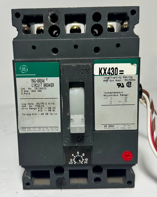 GE TEC36003 3A Mag-Break Circuit Breaker Green Label w/ Aux 480/600V 3P 3 Amp (EM5253-1)