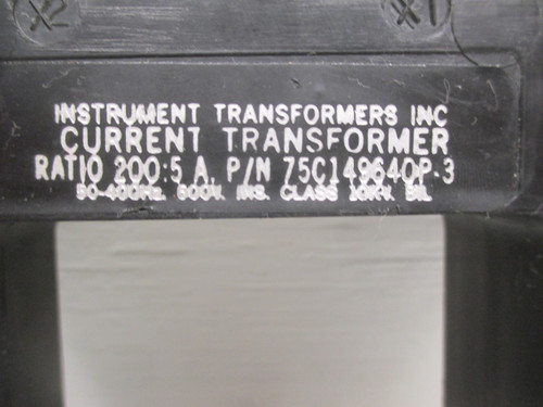 IT 75C149640P-3 Current Transformer 200:5 Ratio CT 50-400HZ 10KV 600V (AH0104-4)