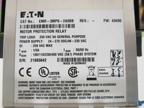 Eaton EMR-3MP0-2A0BB Motor Protection Relay AmpGard Terminal Adaptor 66C3515G01 (DW6662-1)