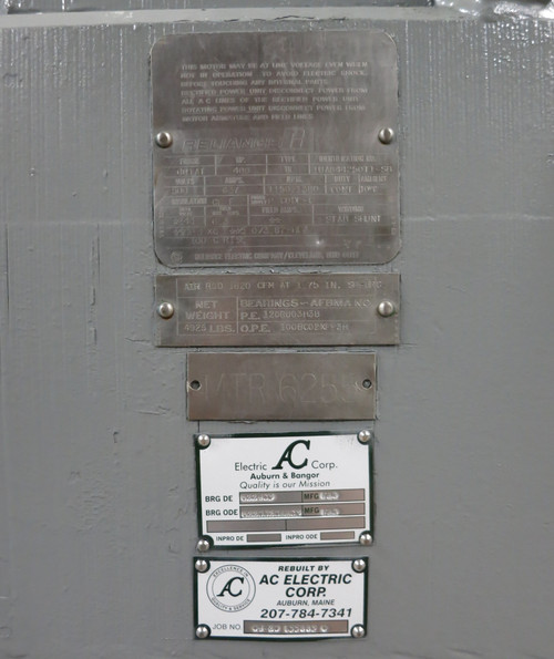 REBUILT Reliance 400 HP DC Motor 681AT 500V 1150/1380 RPM Type TR 637A 500 VDC (DW6679-1) REBUILT Reliance 400 HP DC Motor 681AT 500V 1150/1380 RPM Type TR 637A 500 VDC (DW6679-1)