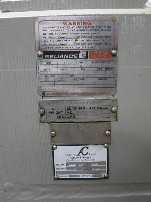 REBUILT Reliance 250 HP DC Motor 583AT 500V 1150/1380 RPM Type TR 405A 500 VDC (DW6686-1) REBUILT Reliance 250 HP DC Motor 583AT 500V 1150/1380 RPM Type TR 405A 500 VDC (DW6686-1)