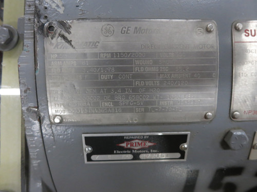 REBUILT GE 50 HP DC Motor CD368AT SPFG-SV 500V 1150/2000 RPM 500 VDC Kinamatic (DW6697-1)