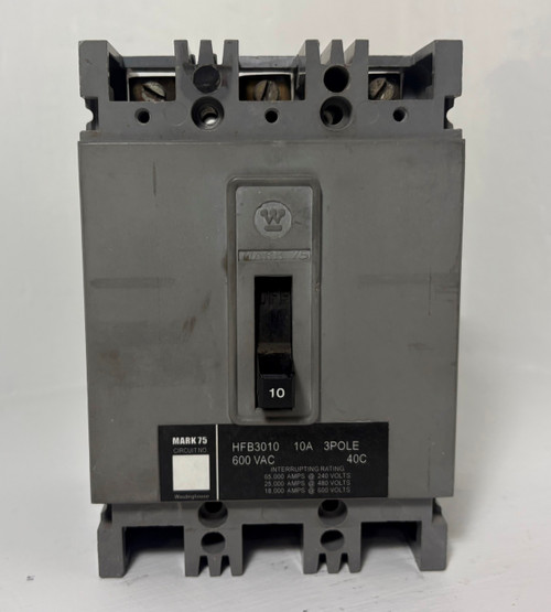 Westinghouse HFB3010 10A Mark 75 Circuit Breaker 480/600V 3 Pole 10 Amp (EM5300-2)