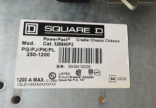 Square D 526840P2 up to 1200A Cradle PowerPact Circuit Breaker Type PG/PJ/PK/PL (EM5302-1)