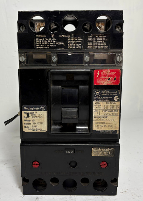 Westinghouse LB24000SM 400A 2 Pole Circuit Breaker 400 Amp Trip Shunt 2P LB2400 (EM5307-1)