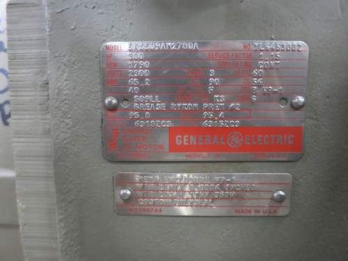 GE 300 HP AC Motor 2300V 3PH 509LL KS 1790 RPM Energy Saver 65.2A 2300 VAC 1750 (DW6773-1)