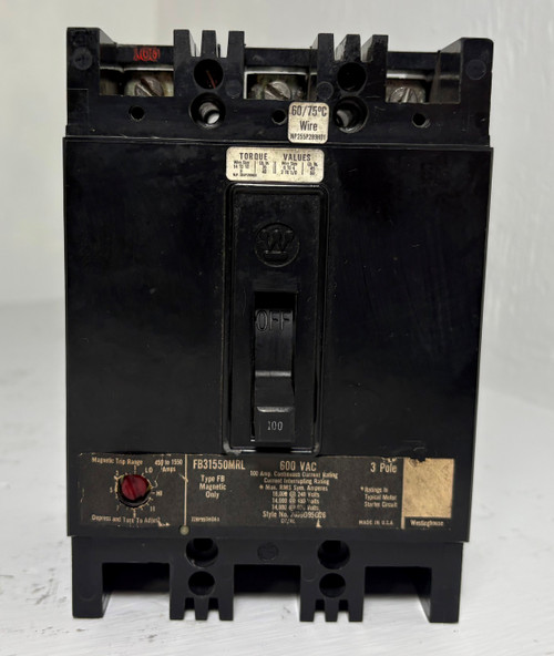 Westinghouse FB31550MRL 100A Circuit Breaker 480/600V 3P Type FB 100 Amp FB3100 (EM5315-1)