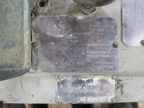 Reliance 5 HP DC Motor B2111ATCZ 500V 1750/2300 RPM TEFC XT 8.6A 500 VDC TR (DW6781-1)