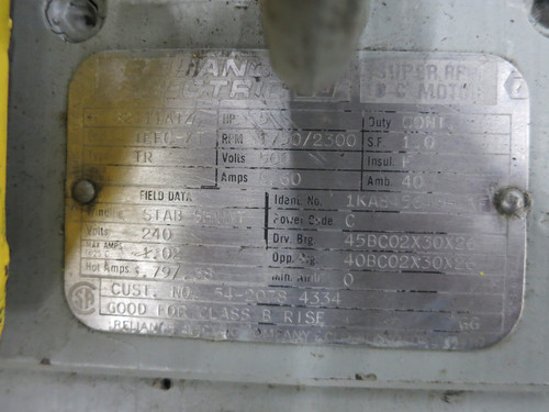 Reliance 5 HP DC Motor B2111ATZ 500V 1750/2300 RPM TEFC XT 8.6A 500 VDC TR (DW6783-1)