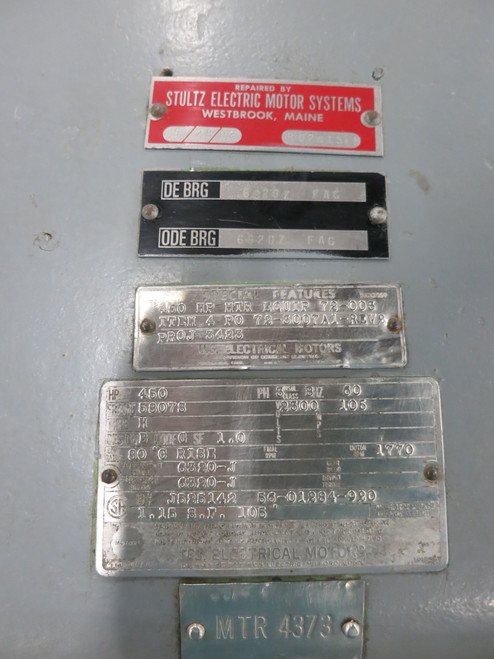 REBUILT US Motors 450 HP 2300V AC Motor 1770 RPM 5807S 105A 3PH 1750 2300 VAC (DW6801-1)