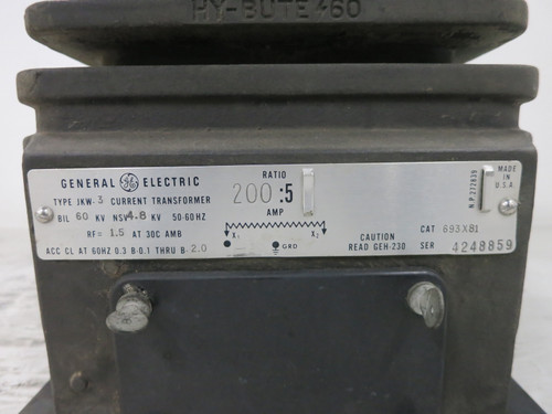 GE 693X81 Current Transformer Type JKW-3 Ratio 200:5 Amp CT 4.8 kV Outdoor (DW6829-3)