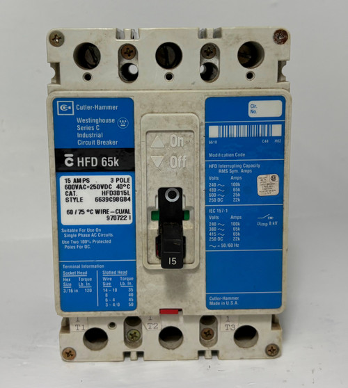 Cutler Hammer HFD3015L 15A Series C Circuit Breaker Glossy Blue HFD3015 15 Amp (EM5365-1)