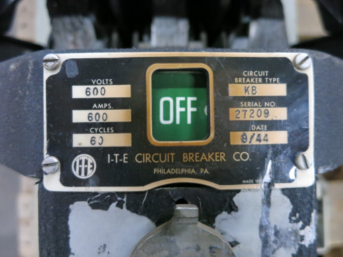 ITE KB 600A Air Circuit Breaker 600V KB600 600 Amp 600 VAC KB600A I-T-E (DW6961-5)