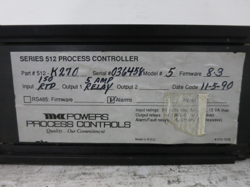 Powers Process Controls 512-K270 Series 512 Process Controller Model # 5 (DW6995-1)