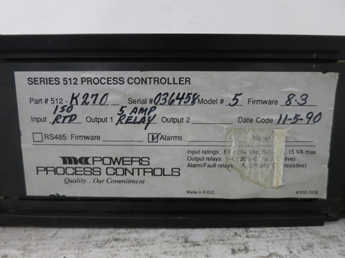 Powers Process Controls 512-K270 Series 512 Process Controller Model # 5 (DW6995-1)