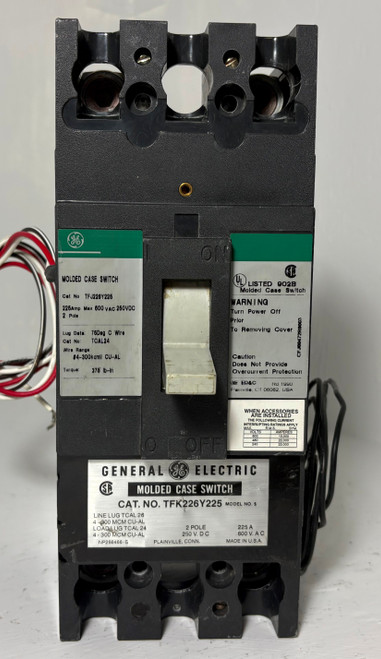 GE TFJ226Y225 225A 2 Pole Molded Case Switch Green Label Aux & Shunt 225 Amp 2P (EM5417-1)