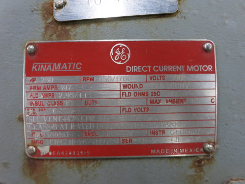 GE CD508AT 250 HP 500V Kinamatic DC Motor 1150/1700 RPM 397A SPFG-SV 508AT 250HP (DW7000-1) GE CD508AT 250 HP 500V Kinamatic DC Motor 1150/1700 RPM 397A SPFG-SV 508AT 250HP (DW7000-1)